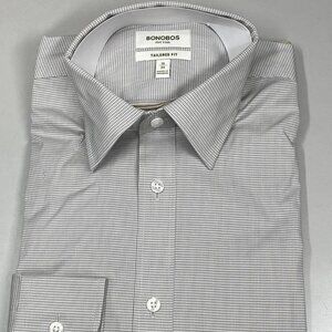 Bonobos Weekday Warrior Puppytooth Button-Front Shirt • Size 15/33 • Grey/White